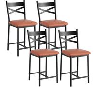 TABOURET DE BAR-Lot de 4 tabourets de bar hauteur comptoir 56cm ,dossier + assise épaisse rembourrée,pour ilot de cuisine,marron