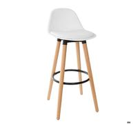 Atmosphera - Tabouret de bar Maxon Confortable Assise simili blanche Pieds en bois 92,5 cm
