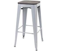 Mendler Tabouret de bar HWC-A73 – assise en bois, métal, style industriel, empilable – Gris