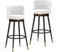 Tabouret de Bar Moderne avec Dossier Arrondi, Assise en Velours et Repose- | Tabouret de bar moderne doté d'un dossier incurvé en forme de tonneau, d'une assise en velours doux et d'un élégant repose-