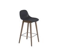 Tabouret de Bar Muuto Fiber m. Base et Dossier en Bois Noir/ Brun Foncé H87,5 cm