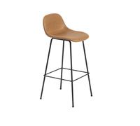Tabouret de Bar Muuto Fibre m. Base Tube Et Dossier Cuir Rembourré Cognac/Noir H97,5 cm
