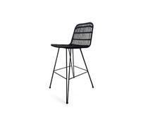Tabouret de bar noir style nature aspect rotin en résine tressée et pieds en métal noir