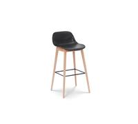Tabouret de bar noir style scandinave avec pieds en bois naturel - Hauteur 76 cm