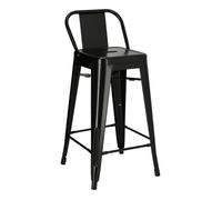Tabouret de Bar - Paris Back - 66cm - Noir - Métal Thermolaqué - Style Industriel