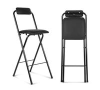 Tabouret de bar pliable avec assise escamotée de 70 cm de haut en métal avec dossier pour cuisine, café, bistrot, 65 cm et 75 cm, couleur noire.