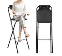Tabouret De Bar Pliable Avec Dossier Chaises Pliantes Portables Pour Adulte | 50/55/60/65/70/75cm Chaise Pliante À Hauteur De Comptoir, Tabouret De Pour Bar Cuisine Jardin Balcon(Black,H70cm)