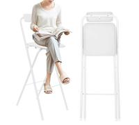 Tabouret De Bar Pliable Avec Dossier Chaises Pliantes Portables Pour Adulte | 50/55/60/65/70/75cm Chaise Pliante À Hauteur De Comptoir, Tabouret De Pour Bar Cuisine Jardin Balcon(White,H65cm)