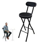 Tabouret de Bar Pliant pour Petit Déjeuner, Chaise de Comptoir avec Dossier, Tabouret Pliant Rembourré avec Repose-Pieds pour Café, Magasin, Bistrot (Color : Black, Size : 65cm/26inch)