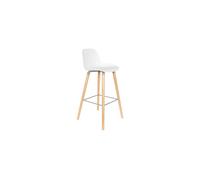 Tabouret de bar PVC/synthétique blanc, dossier, assise ergonomique, pieds frêne, repose-pieds - Zuiver, Albert Kuip - 47x48x99 cm