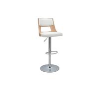 Tabouret de bar réglable pivotants 360° blanc et bois clair GARBO