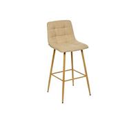 Tabouret de bar Sirac pieds métal effet bois tissu lin