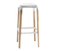 MAGIS tabouret STEELWOOD STOOL (Blanc H 78 cm - Hêtre naturel / acier verni)