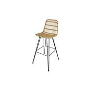 Tabouret de bar style nature aspect rotin en résine tressée et pieds en métal noir - Hauteur 63cm