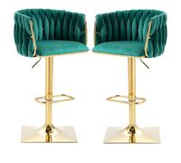 Tabouret de bar - Tabouret - Chaise de cuisine - Chaise de café - Réglable de 63 à 87 cm - Rotation à 360° - Vert