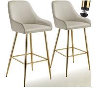 tectake® Lot de 2 Tabouret Bar, Aspect Velours, Chaise de Bar avec Repose-Pieds, Chaise Haute Cuisine pour îlot Central, H108cm, Max.120 kg, Rembourrée avec Dossier, Tabouret Haut Cuisine Comptoir Bar