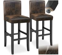 Tabouret de bar - TECTAKE - Lot de 2 tabourets avec dossier rembourré et pieds en bois massif, hauteur d’assise 76 cm - Marron foncé