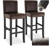 Tabouret de bar - TECTAKE - Lot de 2 tabourets avec pieds en bois massif et repose-pieds hauteur d'assise 76 cm - Marron