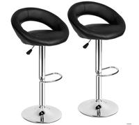 Tabouret de bar - TECTAKE - Lot de 2 tabourets CHRISTIAN en acier chromé et hauteur d'assise 63 - 83 cm - Noir
