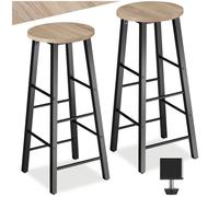 Tabouret de bar - TECTAKE - Lot de 2 tabourets de bar KEYNES style industriel, en bois et acier époxy, repose-pieds - Bois clair
