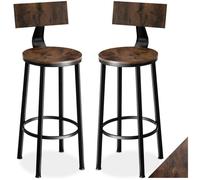 Tabouret de bar - TECTAKE - Lot de 2 tabourets de bar POOLE style industriel, en bois et acier époxy, repose-pieds - Bois foncé