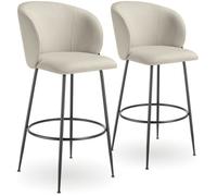Tabouret de bar - TECTAKE - Lot de 2 tabourets LUANA aspect velours rembourrés et repose-pieds 51 x 60 x 106 cm - Crème/Noir