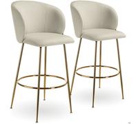 Tabouret de bar - TECTAKE - Lot de 2 tabourets LUANA aspect velours rembourrés et repose-pieds 51 x 60 x 106 cm - Crème/Or