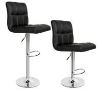 Tabouret de bar - TECTAKE - Lot de 2 tabourets TONY en acier chromé et hauteur d'assise 62,5 - 82,5 cm- Noir