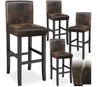 Tabouret de bar - TECTAKE - Lot de 4 tabourets avec dossier rembourré et pieds en bois massif, hauteur d’assise 76 cm - Marron foncé