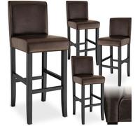Tabouret de bar - TECTAKE - Lot de 4 tabourets avec pieds en bois massif et repose-pieds hauteur d'assise 76 cm- Marron