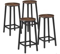 Tabouret de bar - TECTAKE - Lot de 4 tabourets de bar CORBY au style industriel, en bois et acier, avec repose-pieds - Bois foncé