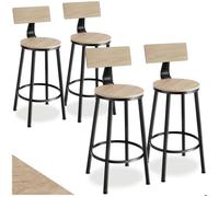 Tabouret de bar - TECTAKE - Lot de 4 tabourets de bar POOLE au style industriel, en bois et acier, avec repose-pieds - Bois clair