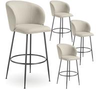 Lot 4 tabourets de bar rembourrés avec dossier aspect velours crème