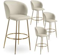 Tabouret de bar - TECTAKE - Lot de 4 tabourets LUANA aspect velours et repose-pieds 51 x 60 x 106 cm - Crème/Or
