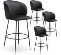Tabouret de bar - TECTAKE - Lot de 4 tabourets LUANA aspect velours et repose-pieds 51 x 60 x 106 cm - Noir/Noir