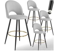 Tabouret de bar - TECTAKE - Lot de 4 tabourets SACHEL aspect velours et repose-pieds 49 x 58 x 110 cm - Gris clair/Noir