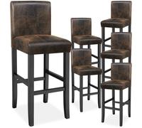 Tabouret de bar - TECTAKE - Lot de 6 tabourets avec pieds en bois massif et repose-pieds hauteur d'assise 76 cm - Marron foncé