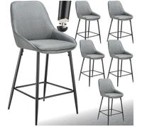 Lot 6 chaises de bar dossier en tissu et repose-pieds gris/noir