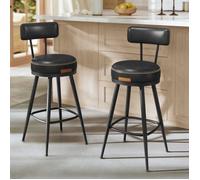 Tabouret de Bar - VASAGLE - Lot de 2 - Siège Rembourré - Style Moderne Mi-siècle - Hauteur 65 cm - Noir d'encre