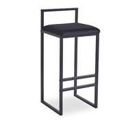 Menzzo Tabouret de Bar DRAKKAR Noir Métal & Velours Noir - Chaise Haute Design Moderne H65 cm - Tabouret Cuisine & Îlot Central Élégant