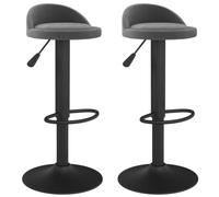 Tabouret de Bar Velours Gris Foncé 2 Pièces, Pivotant 360° et Réglable | Base acier robuste, repose-pied intégré, mécanisme de levage à gaz, capacité 110 kg, usage salon café