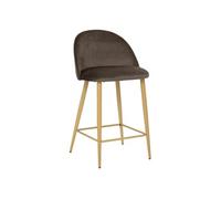 Tabouret de bar velours taupe pieds effet bois Slano
