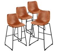 VEVOR Tabouret de bar, lot de 4, chaise de bar en cuir PU confortable, 650 mm de haut, siège de cuisine avec dossier et pieds en métal, sans accoudoirs, pour cuisine et salle à manger, marron