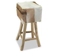 Tabouret de bar - vidaXL - Cuir véritable - Bois de teck - Beige - Design rustique
