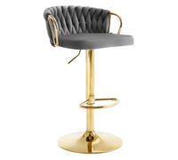 WOLTU Tabouret de Bar, Chaise de Bar, Chaise Haute Cuisine avec Dossier Tissé et Repose-Pieds, Tabouret Pivotant à 360°, Hauteur Réglable, Base Évasée en Métal pour Ilot Central, Gris foncé,BH426dgr-1