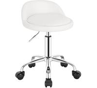 Tabouret de bureau à roulettes - WOLTU - Blanc - Petit dossier - Similicuir - Réglable en hauteur - Pivotant à 360°