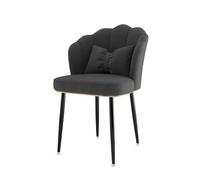 Tabouret De Chaises De Vanité Moderne For Chaises De Salle De Maquillage, | Chaises de salle à manger rembourrées, avec dossier en coque et pieds en métal,(Dark Gray+black Legs)