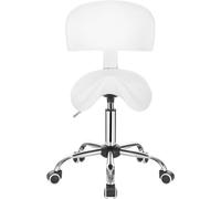 Tabouret de coiffeur ergonomique Pranay - Avec dossier - Tabouret de coiffeur - Réglable en hauteur - Sur roulettes - Chaise de bureau, tabouret, tabouret de travail - Cuir - Blanc