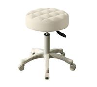 Tabouret de coiffeuse à roulettes avec coussin en similicuir WILITTO hauteur réglable pivotant à 360° beige 30x30x53cm