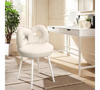Tabouret de Coiffeuse avec Dossier Nœud Papillon, Chaise de Maquillage Rembourrée en Fausse Fourrure, Chaise Chambre Siège Moderne sans Accoudoirs, Pouf Coiffeuse pour Chambre Blanc